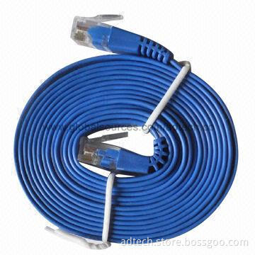 Flat Cat6 Patch Cable, UTP Molded, Blue, 4-pair 32AWG, 0.24 Inch Cable Width, UL-certified